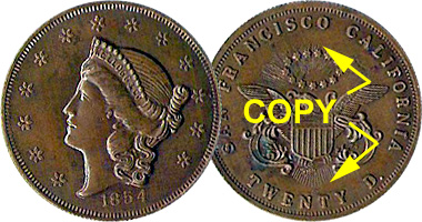 US Kellogg 20 Dollar Replica (Counterfeit) 1854