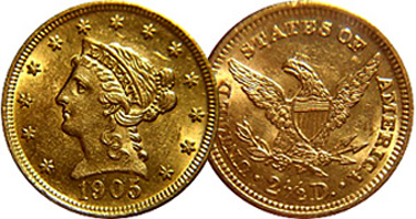 US Quarter Eagle $2.50 Liberty Gold Piece (Fakes are possible) 1840 to 1907