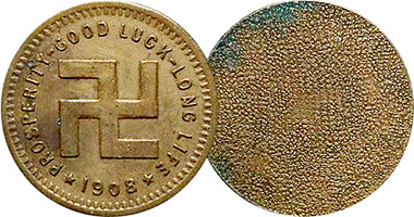 US Prosperity, Good Luck, Long Life with Swastika 1908