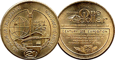 1962 Seattle Century 21 Exposition Token Medallion-One Dollar Medal ☆☆☆ 