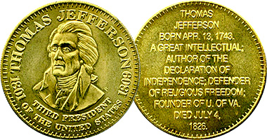 Medal B.U DUTCH Details about   1801-1809 Thomas Jefferson Third President of the U.S Token 