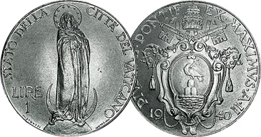 Vatican City 1 Lira and 2 Lire 1929 to 1937