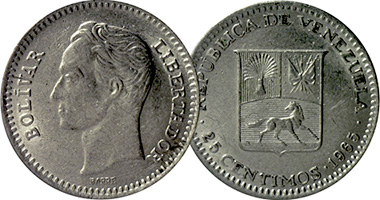 Venezuela 25 and 50 Centimos 1954 to 1990