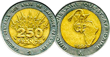 West Africa (Federation) 250 Francs 1992 to 1996