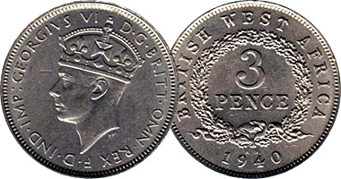 West Africa (British) 3 and 6 Pence 1913 to 1957