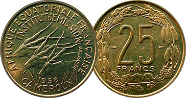 West Africa (French, Cameroon) 5, 10, and 25 Francs 1958