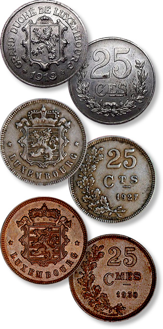 Coin Value Luxembourg 25 Centimes 1919 to 1980