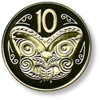 1967 New Zealand 10 Cents 1 Shilling Maori mask Unc. 